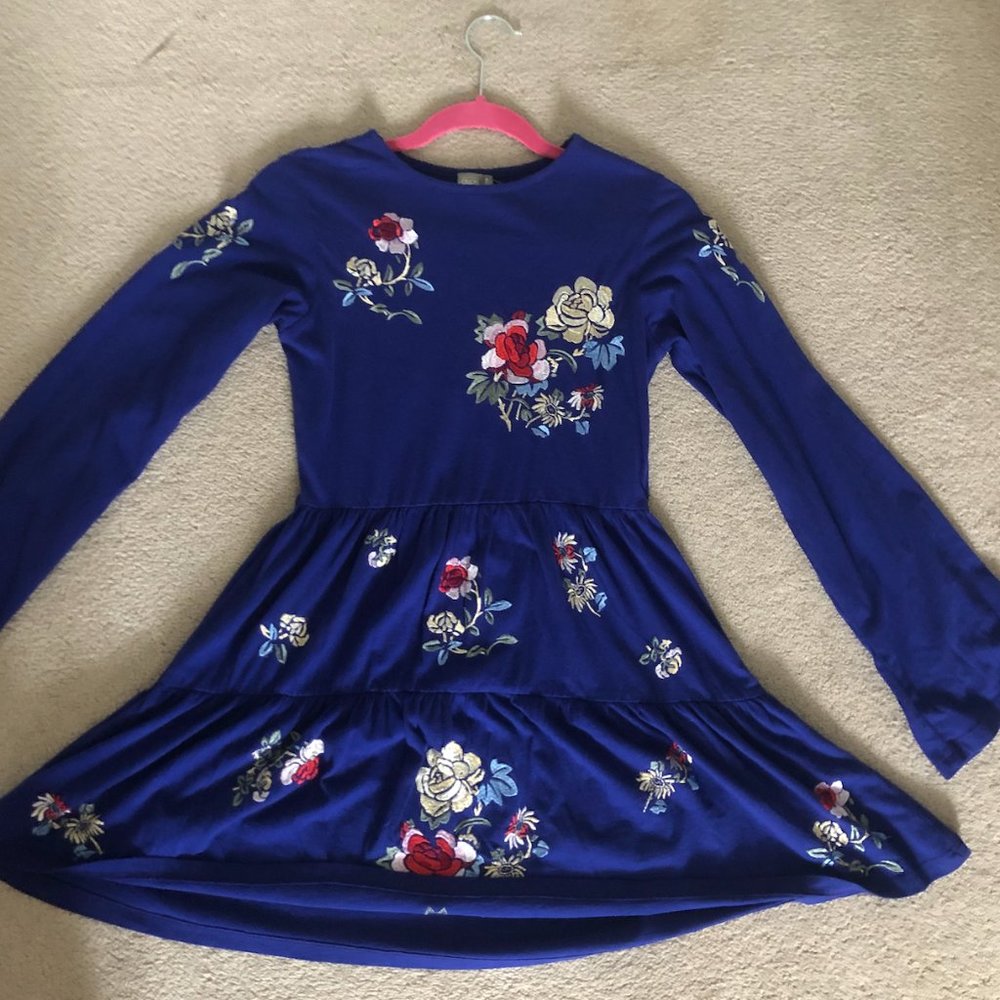 Petite ASOS Cobalt Blue Embroidered Dress